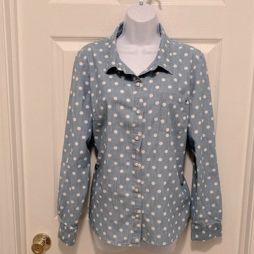 Tommy Hilfiger Button-Down Top 3/4 Tab Sleeve Like-New Size Large
